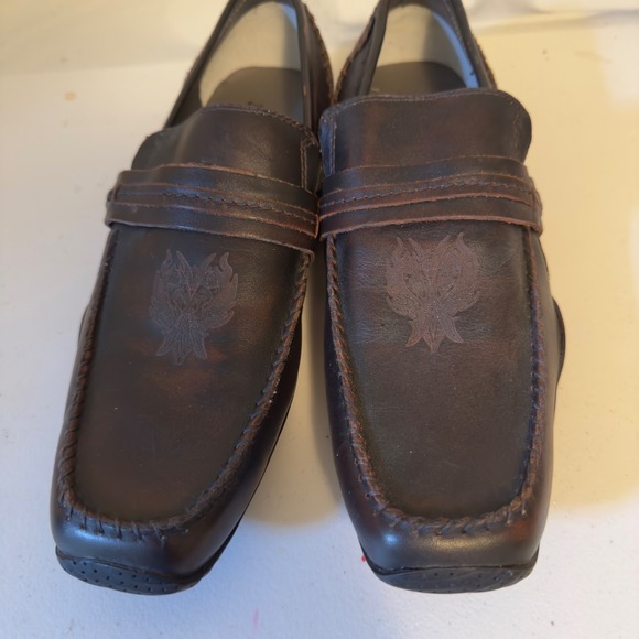 New Back Stage by Skechers Mens Brown Leather Loafers‎ Driving Shoes 9.5 - Picture 2 of 9